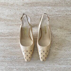 Vintage Chanel CC Print Slingback Heels